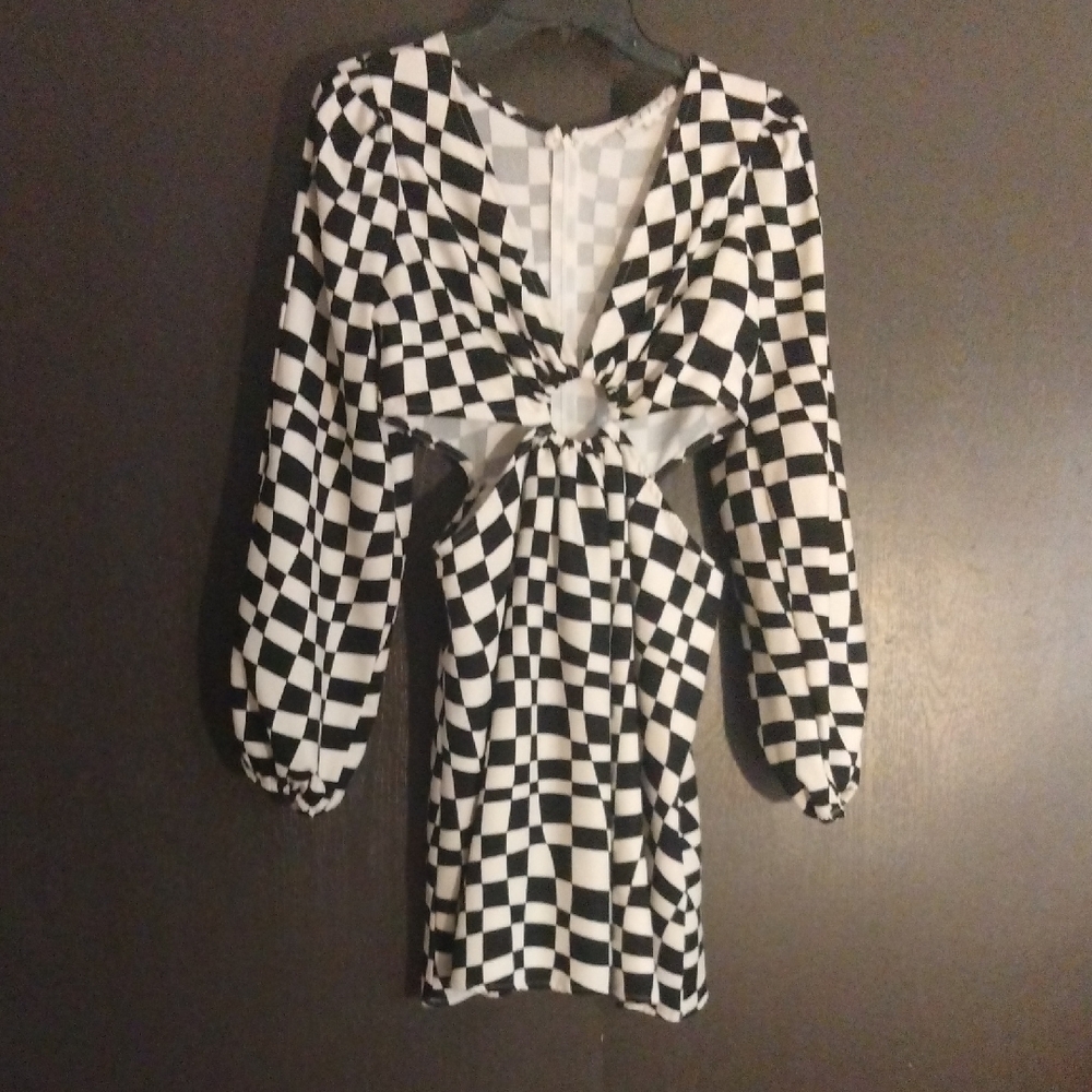 Stylish Black and White Checkered Dress